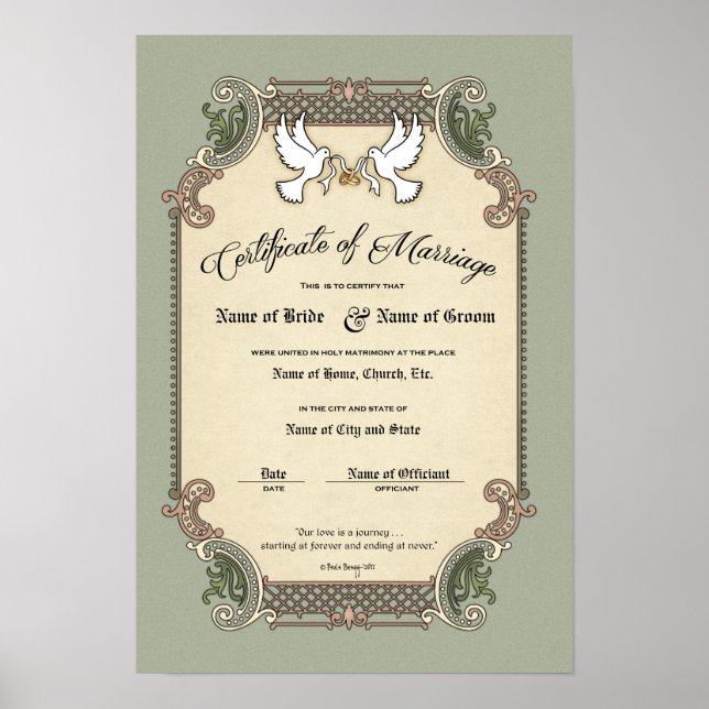 Póster Casamento de Certificado-(Guarda Ornamental) (Frente)