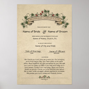 Póster Casamento de Certificado-(Guarda Ornamental)