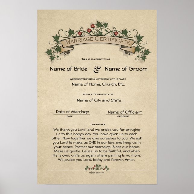 Póster Casamento de Certificado-(Guarda Ornamental) (Frente)