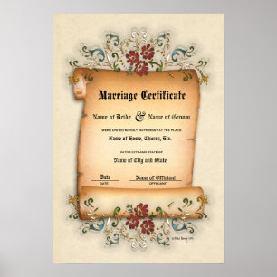 Póster Casamento de Certificado-(Guarda Ornamental)