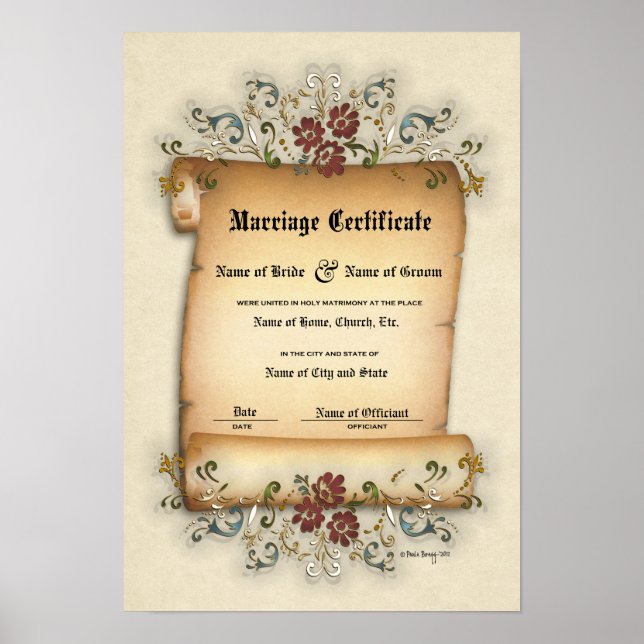 Póster Casamento de Certificado-(Guarda Ornamental) (Frente)