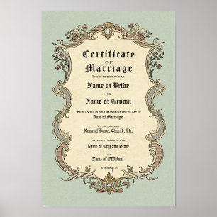 Póster Casamento de Certificado-(Guarda Ornamental)