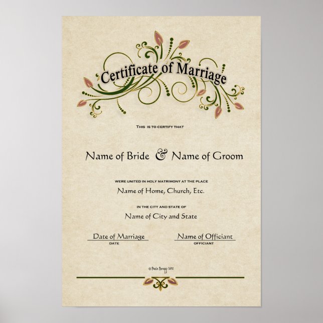 Póster Casamento de Certificado-(Guarda Ornamental) (Frente)