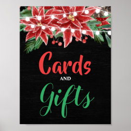 Poster Casamento de Chalkboard Red Poinsettia Christmas