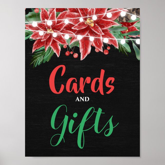 Poster Casamento de Chalkboard Red Poinsettia Christmas (Frente)
