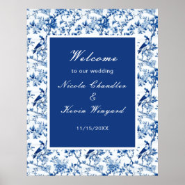 Poster Casamento de Chinoiserie Blue Birds and Flowers
