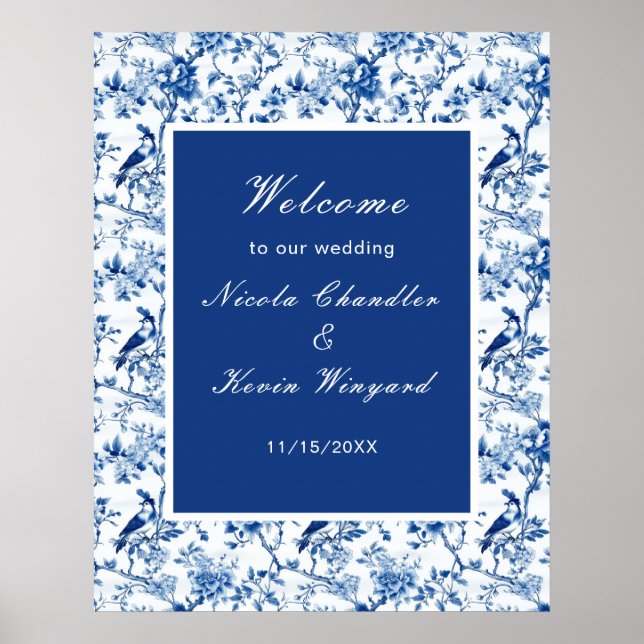 Poster Casamento de Chinoiserie Blue Birds and Flowers (Frente)