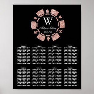 Poster Casamento de Chip Casino com rosa Dourado Glitter 