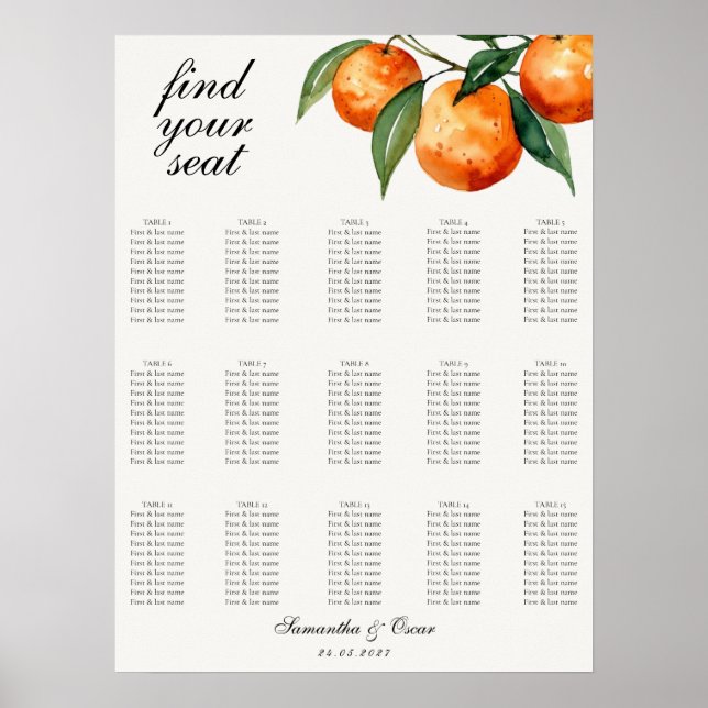 Poster Casamento de Citros Mediterrâneo Laranja (Frente)