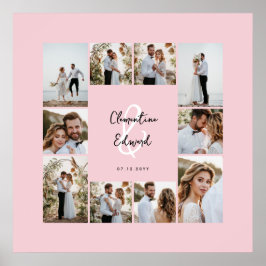 Poster Casamento de colagem de fotos rosa mínima elegante
