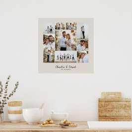 Poster Casamento de colagem mínima de fotos elegante