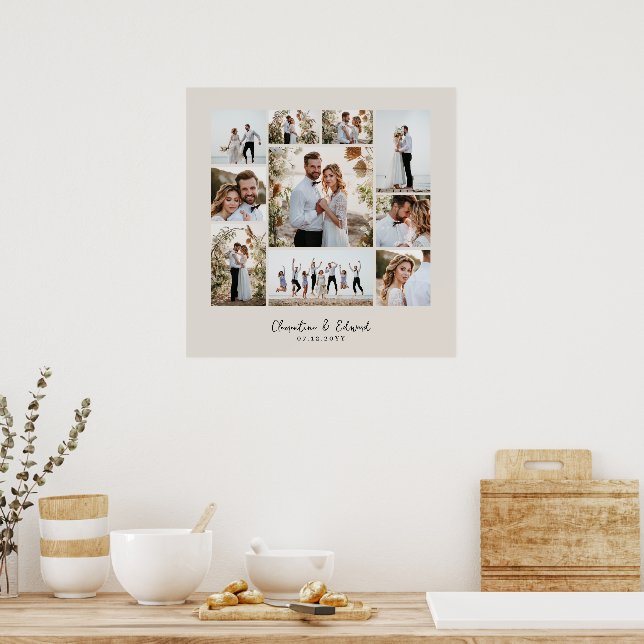 Poster Casamento de colagem mínima de fotos elegante (Cozinha)