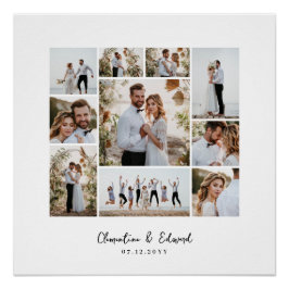 Póster Casamento de colagem mínima de fotos elegante