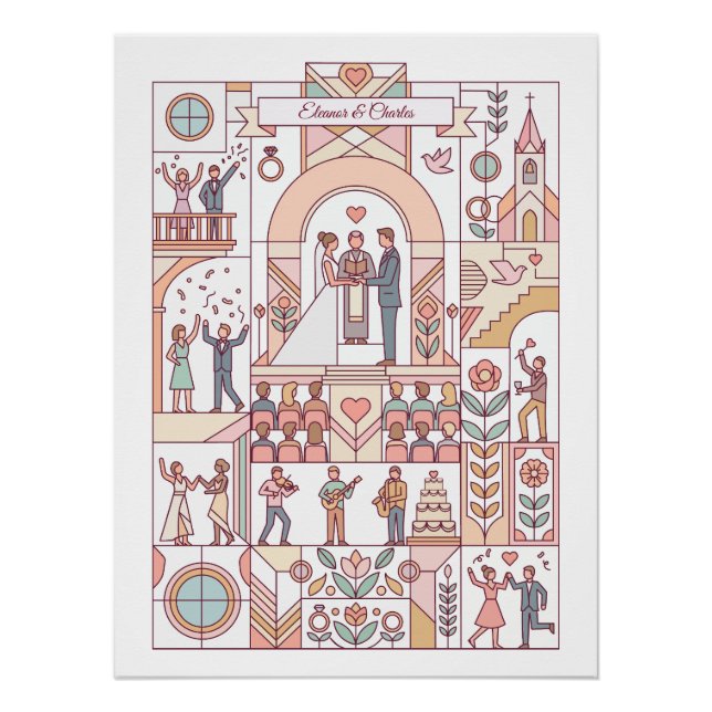 Póster Casamento de Conto de Fadas Art Déco (Frente)