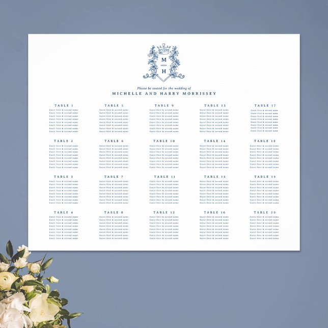 Poster Casamento de coroa azul branca 20 mesa (Criador carregado)
