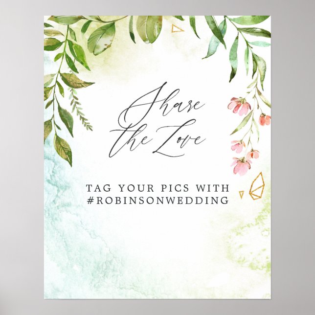 Poster Casamento de Cristal de Greenery de Watercolor (Frente)