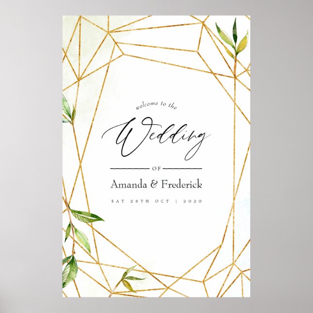 Poster Casamento de Cristal Geométrico por Aquarela (Frente)