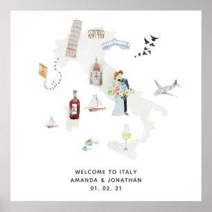 Poster Casamento de Destino na Itália em Aquarela Bem-vin