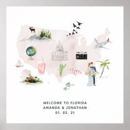 Poster Casamento de Destino no Florida EUA com Aquarela B
