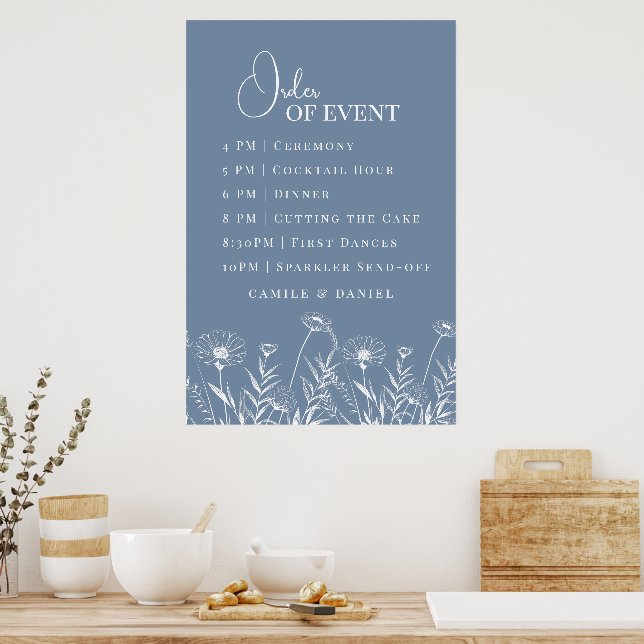 Poster Casamento de Elegante Wildflower Periwinkle (Cozinha)