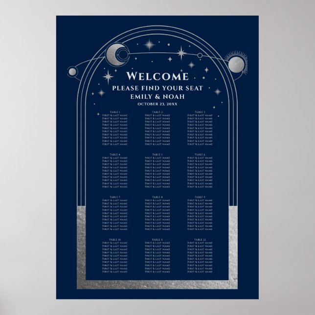 Poster Casamento de Estrelas da Lua Solar Azul Místico (Frente)