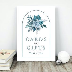 Poster Casamento de flores azuis e de folhas de chá e aqu