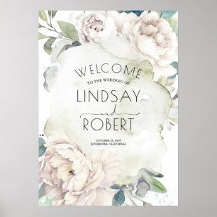 Poster Casamento de Flores Brancas Vintage Watercolor