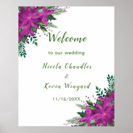 Poster Casamento de Flores de Poinsettia Roxo de Natal