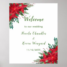 Poster Casamento de Flores de Poinsettia Vermelha de Nata