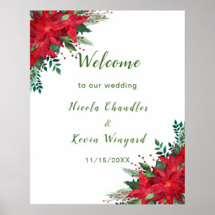 Poster Casamento de Flores de Poinsettia Vermelha de Nata