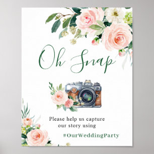 Poster Casamento de Flores Rosa Espelhadas e Elegantes