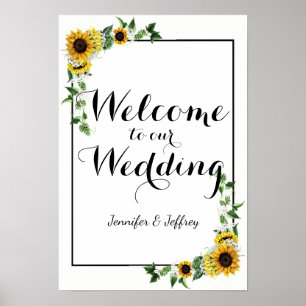 Póster Casamento de Flores Rústicas de Girassol Amarelo