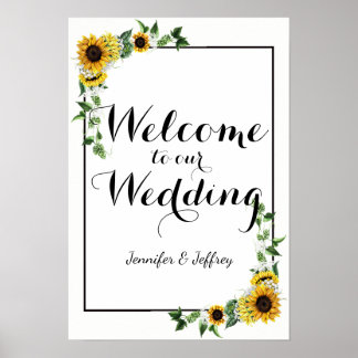 Póster Casamento de Flores Rústicas de Girassol Amarelo