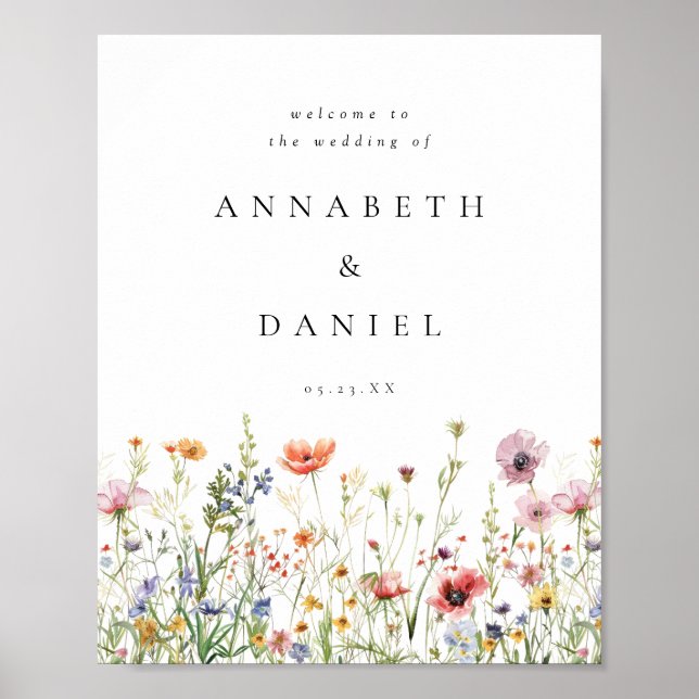 Poster Casamento de Flores Silvestres em Aquarela Bem-vin (Frente)