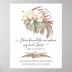 Poster Casamento de Folhagem de Orquídea Branca Floral Tr