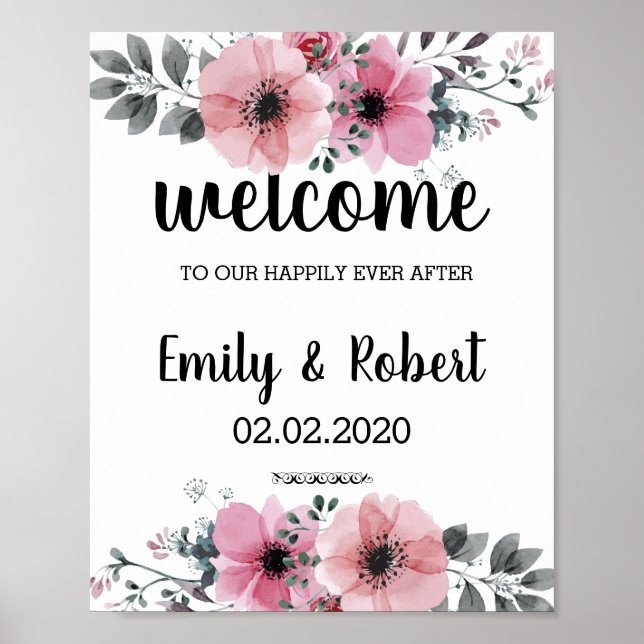 Poster Casamento de Folhagem Floral (Frente)