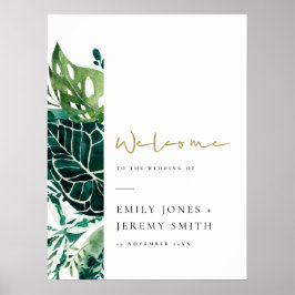 Poster Casamento De Folhagem Verde De Monstera Tropical P