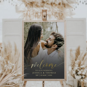 Poster Casamento de Fotografias Douradas e Pretas para Ca