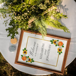 Poster Casamento de Frame Dourado Floral