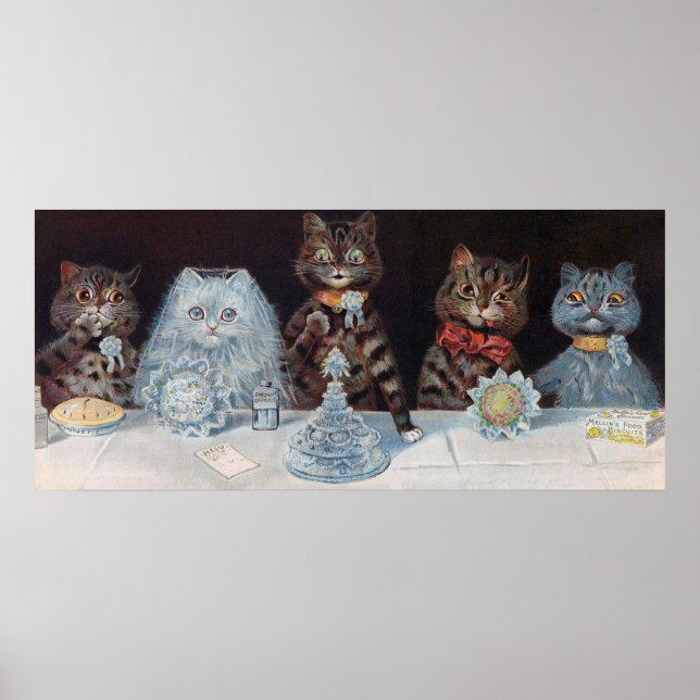 Poster Casamento de Gato, Casamento, Noiva, Louis Wain (Frente)