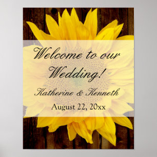 Póster Casamento de Girassol Amarelo Marrom Atrasado Verã