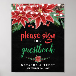 Poster Casamento de Guestbook de Natal de Poinsettia Chal