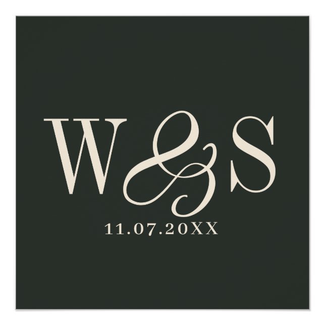 Póster Casamento de iniciais de casal Ebony legante (Frente)