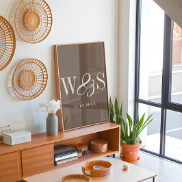 Poster Casamento de iniciais de casal marrom-quente elega