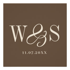 Póster Casamento de iniciais de casal marrom-quente elega