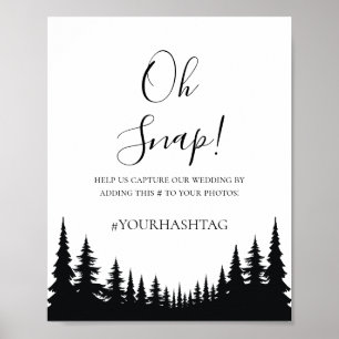Poster Casamento de Inverno com Pinheiros Preto e Branco