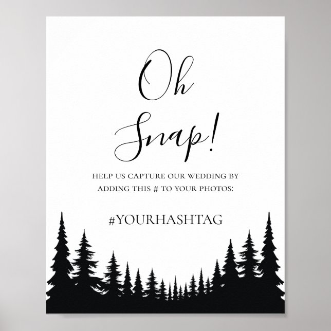 Poster Casamento de Inverno com Pinheiros Preto e Branco (Frente)