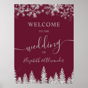 Poster Casamento de inverno de Natal vermelho pinheiro ne