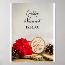 Poster Casamento de Inverno Floresta Poinsettia Vermelha