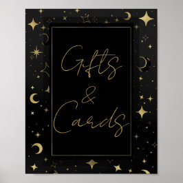 Poster Casamento de Lua Celestial Estrelas Preto e Dourad